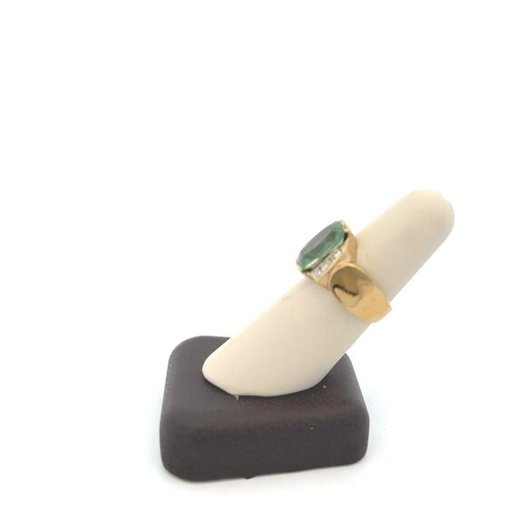 Designer Sterling Silver w/ Gold Overlay, Blue & Clear Rhinestones 7.25 Ring 114 - Picture 2 of 6